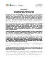 Denison Receives Final Regulatory Approval to Construct the Phoenix ISR Uranium Mine (CNW Group/Denison Mines Corp.)